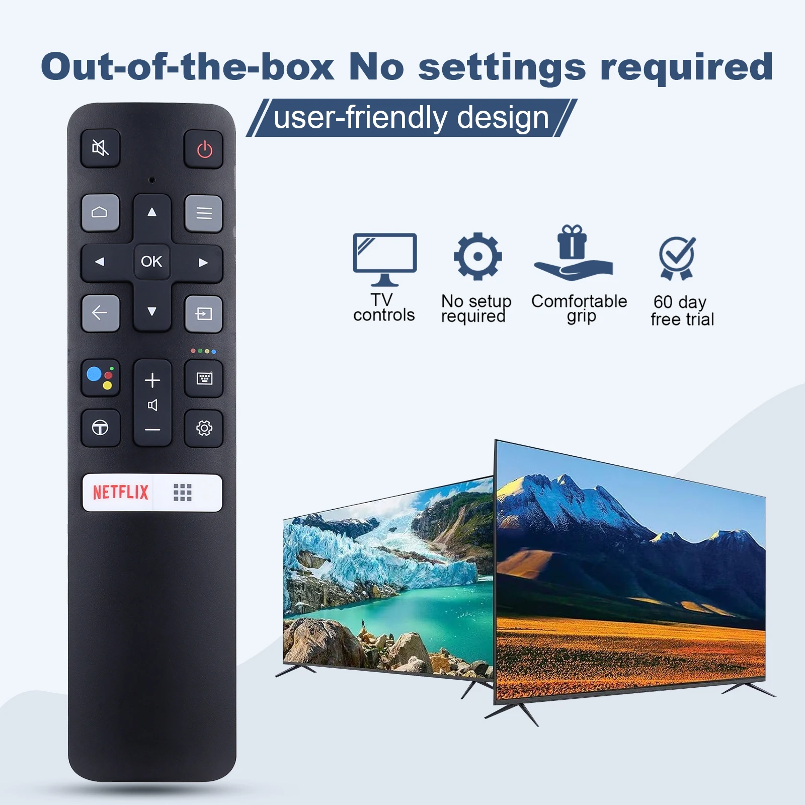 Télécommande de remplacement (RC802V FMR1) pour tous les téléviseurs intelligents TCL Android 4K UHD sans commande vocale