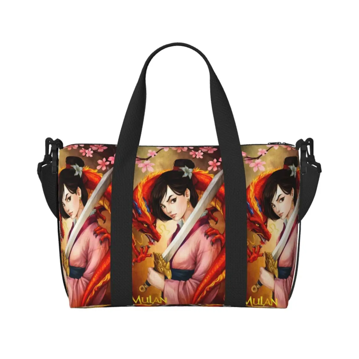 

Custom Mulan Groceries Tote Shopping Bags Women Large Capacity Brave Hero Cute Princess Pattern Beach Gym Travel Bags