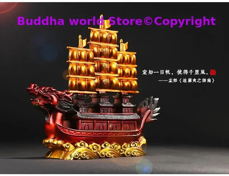 تمثال الحظ السعيد الآسيوي الكبير عالي الجودة لشركة المتجر المنزلي يجلب حسن الحظ نجاح قارب التنين تمثال التميمة النحاسي