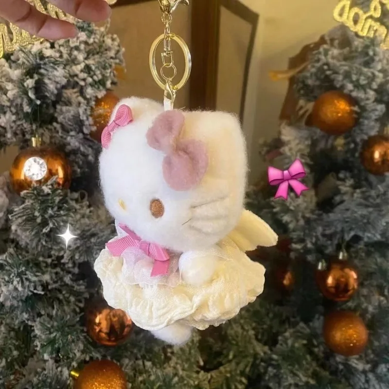 Kawaii Sanrio boneka Hello Kitty mewah mainan Anime boneka lembut kartun lucu gantungan kunci tas liontin hadiah Natal 10CM