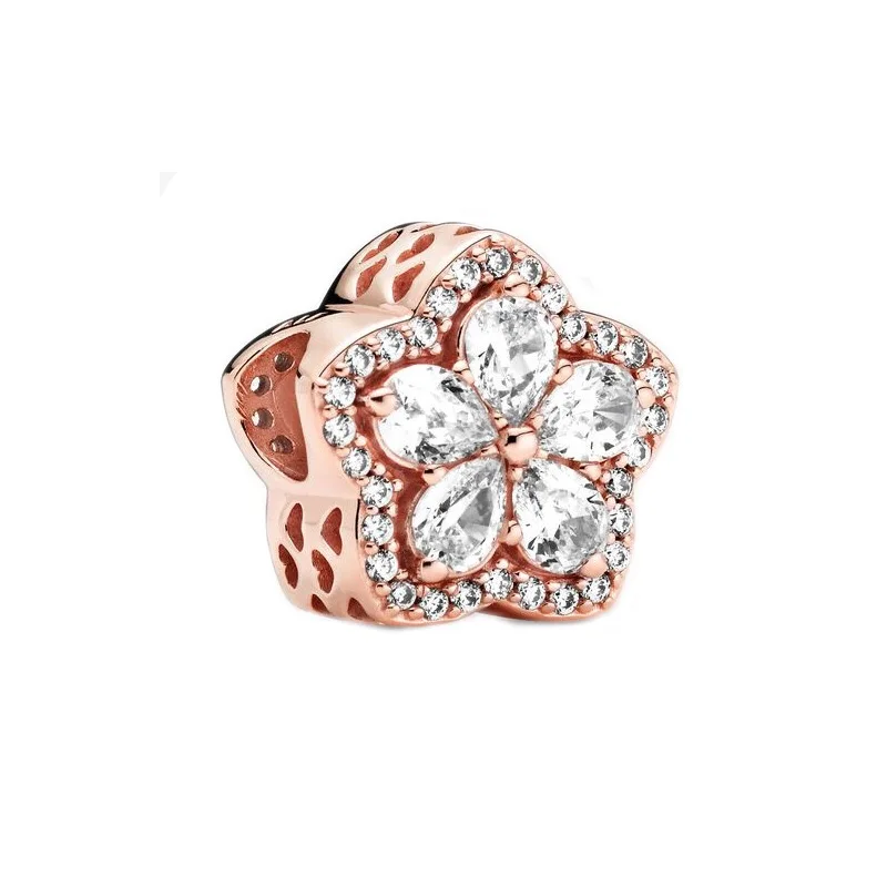 Fashion Safety Chain Series 925% Pure Silver Flower Love Zirconia Attractive Beads Ladies Jewelry Bracelet DIY Accessory Gift