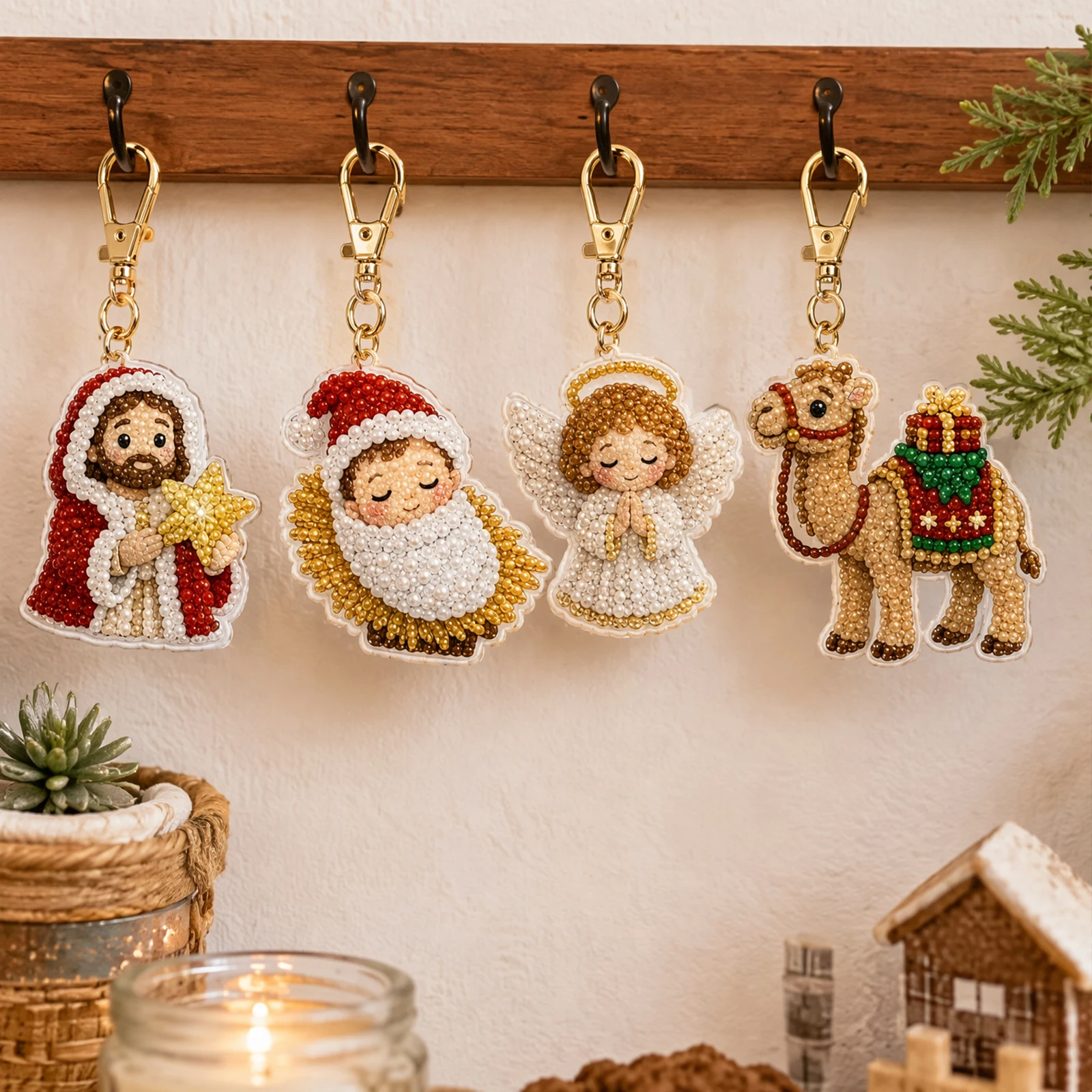 20Pcs Holiday Diamond Painting Keychain Double Sided DIY Craft Kit Ornament Christmas