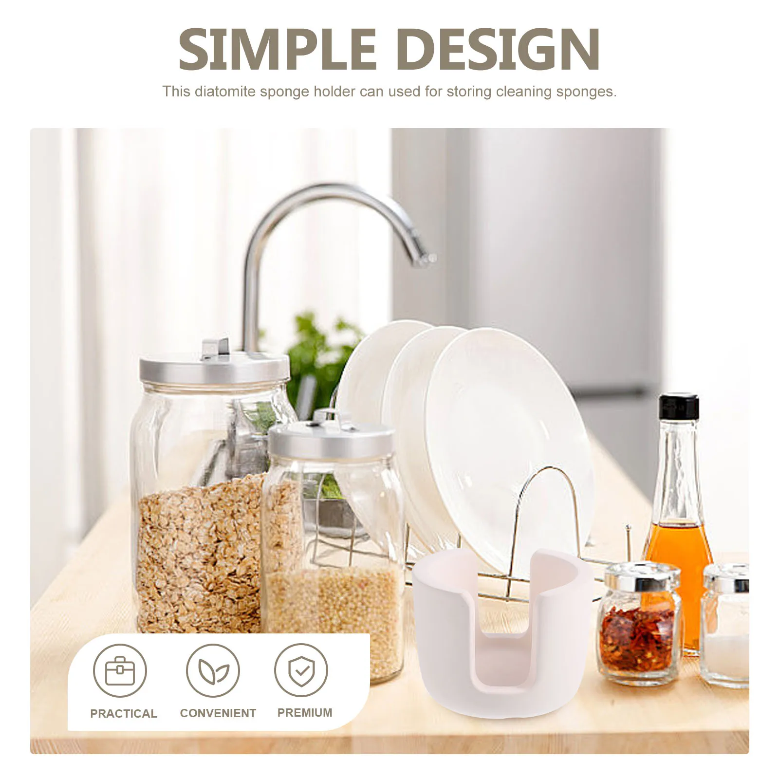 

Diatomite Sponge Holder for Kitchen Sink Storage Multifunctional Organizer Smooth Edges Longtime Use Sponge Holder