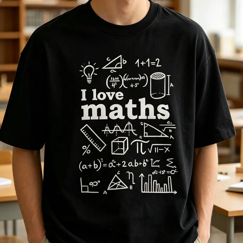 I Love Maths T-Shirt Funny Math Formula Doodle Print Modal Men Casual Short Sleeve Tee Teacher Student Gift Top