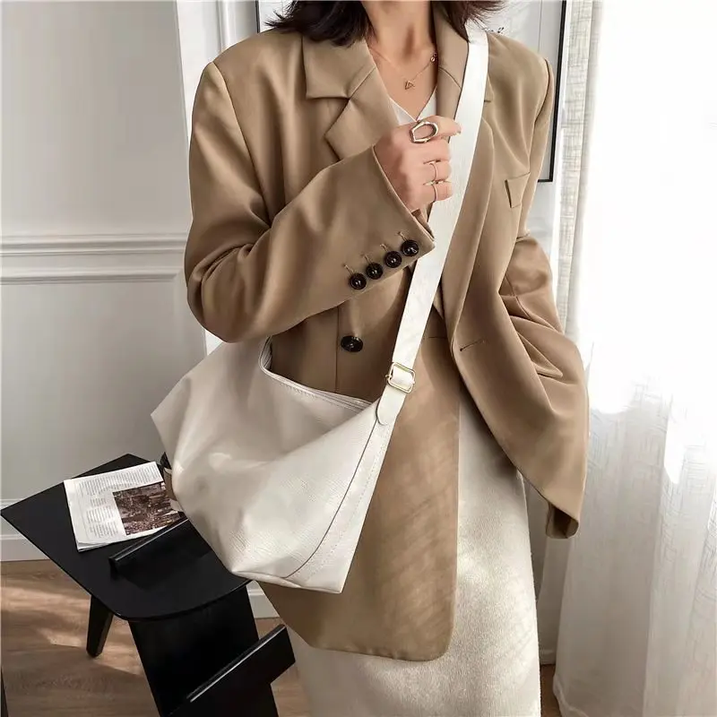 Retro Tote Shoulder Bags For Women Solid Color Underarm 2021 Autumn Winter New Designer European All-Match PU Cross-Body Bags