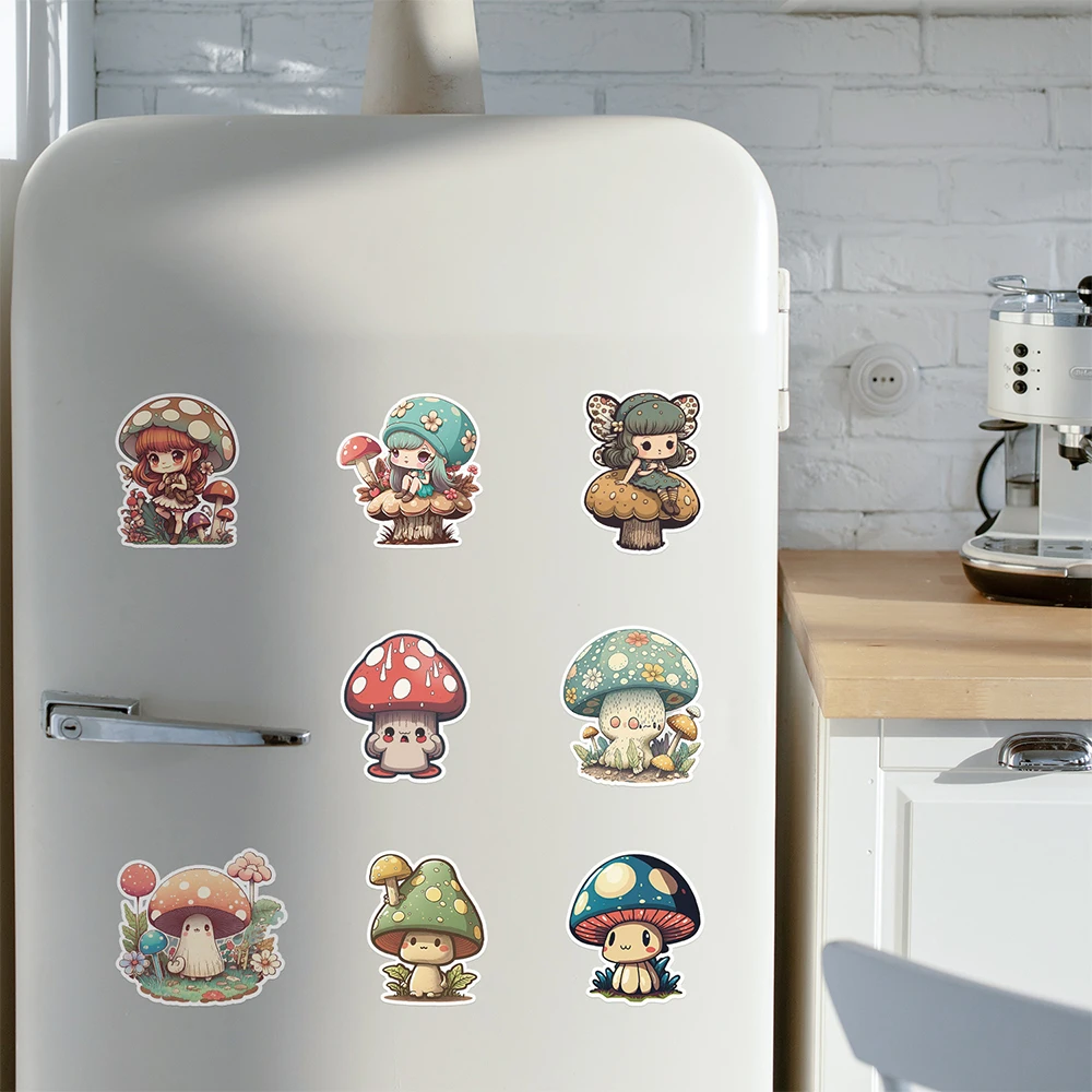 10/30/50pcs INS Style Cartoon Mushroom Stickers Cute Graffiti Decals Stationery Luggage Diary Car Waterproof Decoration Sticker