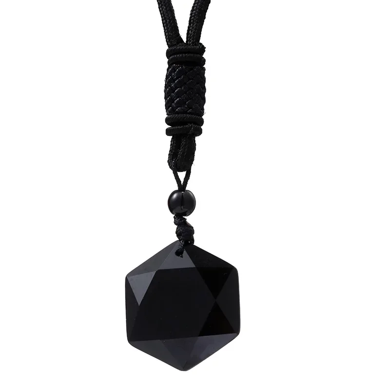 Collar de piedra energética con péndulo de espíritu de la suerte, collar de cuerda negra con estrella de 6 puntas de obsidiana para hombres y mujeres, cadena de suéter, regalo de joyería