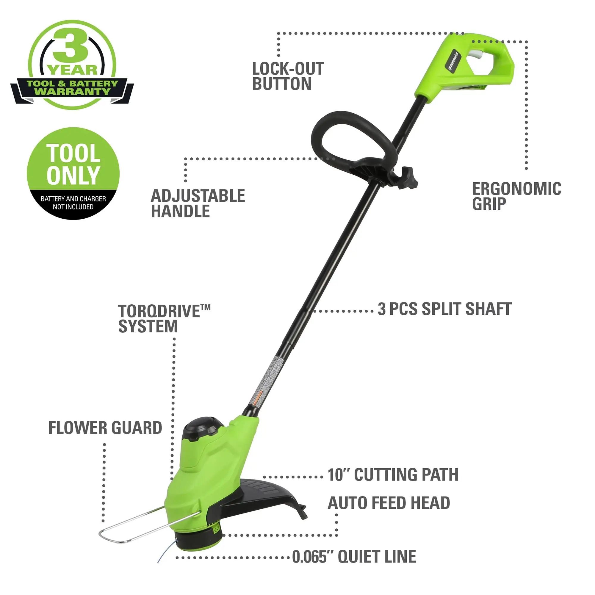 Greenworks 24V 10" Cordless TORQDRIVE™ String Trimmer , Battery and Charger Not Included