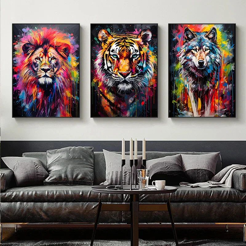 1pc Frameless Animals Canvas Paintings Rhino Cat Owl Panda Lion Tiger Wild Animals Grafffiti Art Posters Prints Home Decor Wall