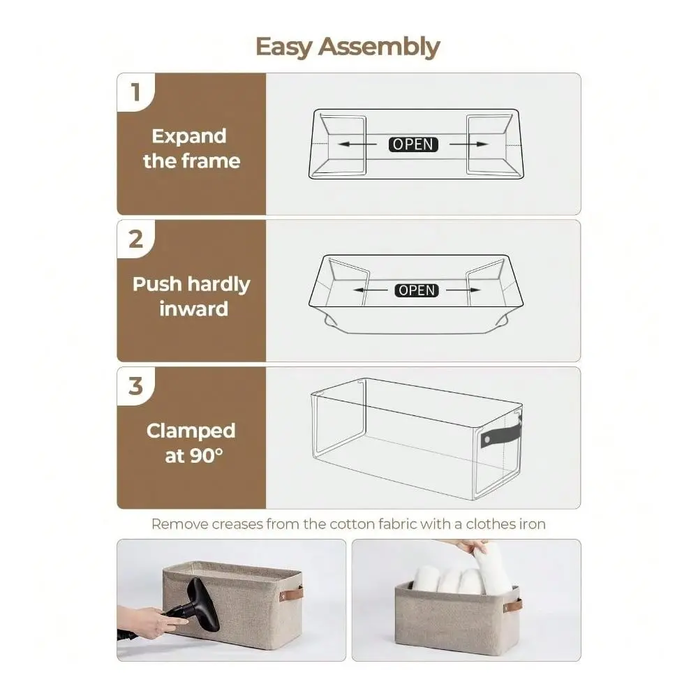 

Storage Bins, Small Basket Closet And Shelves, Rectangular Fabric Organizer With Handles, Toilet Paper Storage, Brown And Beige