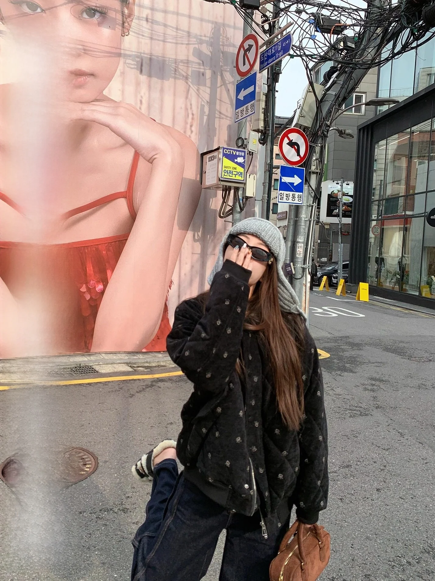 

Aonline Original Sweet Cool Bla Print Cotton Jaet Faionable Oversized Long Sve Zipper Closure Women's Commute Coat