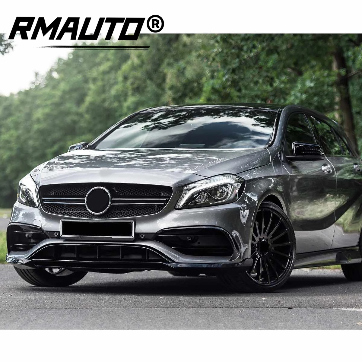W176 Glossy Painted Front Lip Spoiler with Side Splitter Canards Apron for Benz A180 A200 A250 A45 for Amg 2016 2017 2018 7PCS