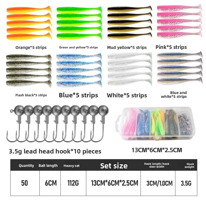 High-quality Soft Two-tone Tail Lure Soft Bait Fake Bait with Lead Head Hook 25Pcs/50Pcs gallery 4