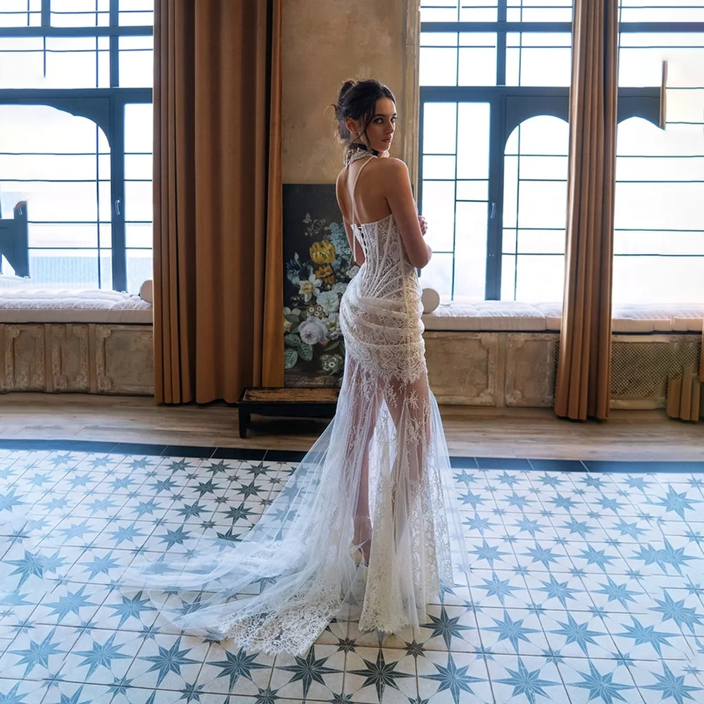 فساتين حفلات الزفاف الأنيقة للنساء بدون حمالات من الدانتيل فساتين سهرة طويلة مطوي على شكل حرف A فستان رسمي للحفلات الراقصة 2025 مخصص