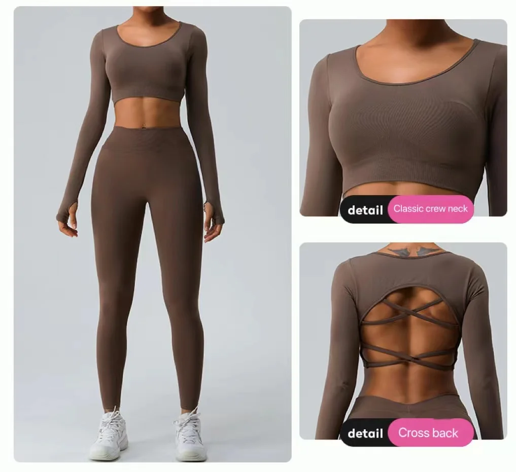 Chándal de Yoga sin costuras para mujer, ropa deportiva de entrenamiento, gimnasio, Leggings de cintura alta con cordón, trajes deportivos de Fitness, 1-2 piezas