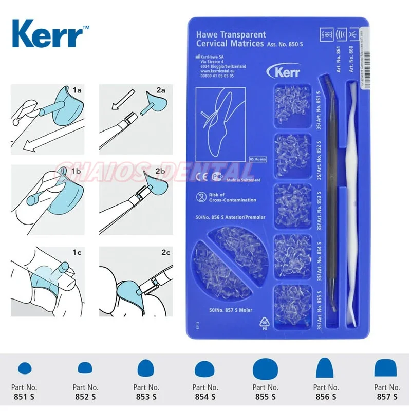 

Оригинальный набор прозрачных шейных матриц Kerr Dental Hawe NO.850s Kerr Hawe Matrix, композитная смола в форме десен