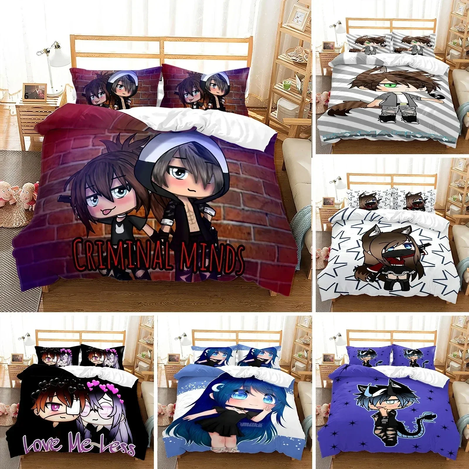 3D Printed New Gacha Life Bedding Set Duvet Cover Sheet Printed Bed Set Pillowcase Bed Full Queen King Size Comforter Bedroom