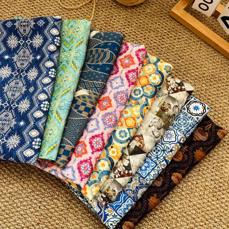 

0.5/1M Ethnic Style Silk Linen Fabric Printed Brocade Cotton Cloth for DIY Sewing Cheongsam Dress,Curtain,Tablecloth,Sofa Covers