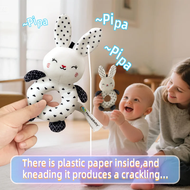 لعبة خشخيشة تسنين للأطفال باللونين الأبيض والأسود - حلقة قبضة مناسبة لحديثي الولادة من 0 إلى 12 شهرًا، مثالية للتطوير المبكر