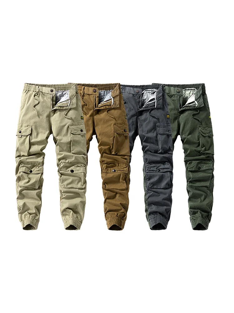 Men Multi Flap Cargo Jogger Pants Elastic Waist Cuffed Hem Wear Resistant Outdoor Tactical Trousers9A876