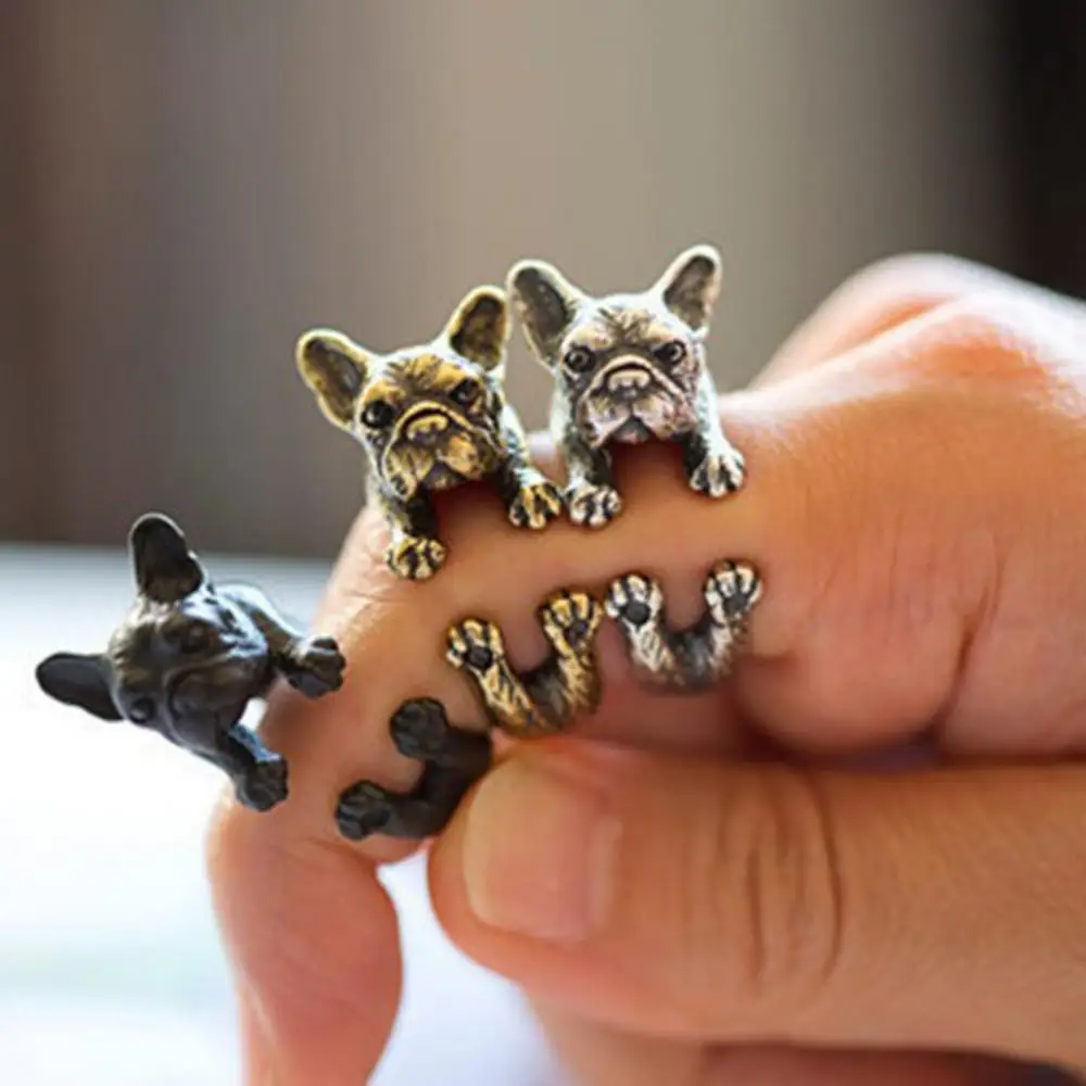 Vintage Ring Jewelry Women Daisies 1PCS Bohoo Chic French Bulldog Finger Anel Bijouxs Brass Knuckl Animal Dog For Men