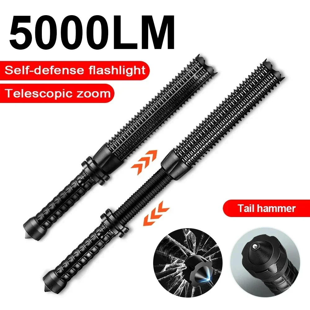 Baseball Bat LED Flashlight AluminumAlloy Focusable Zoomable Super Bright Self Defense Mace Light Tactical Baton Emergency Torch