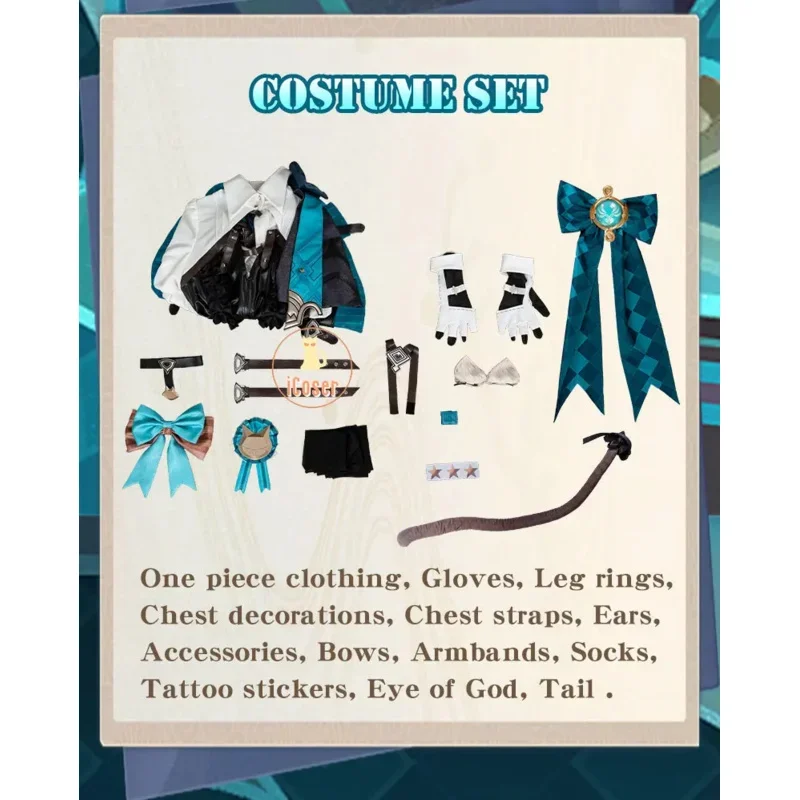 QQ8 2025 Новый Genshin Impact Линетт Косплей Костюм Парик Униформа Платье Хвост Волшебник Уши Юбка Lyney Fontaine Хэллоуин Part5Lk