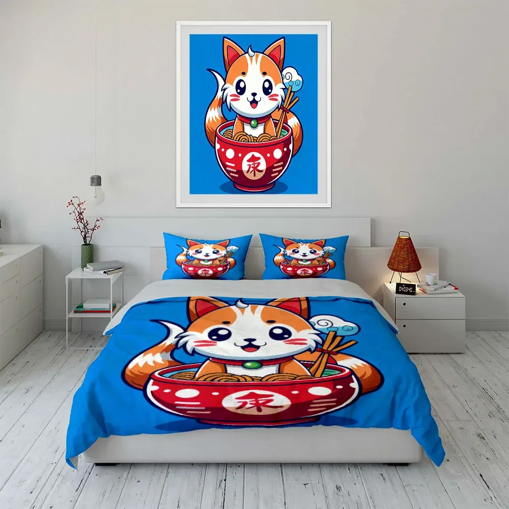 Cartoon Noodle Bowl Set Decor Soft Comfortable Duvet Cover Bedding Set Included 1*Duvet Cover & 2*Pillowcases, gift