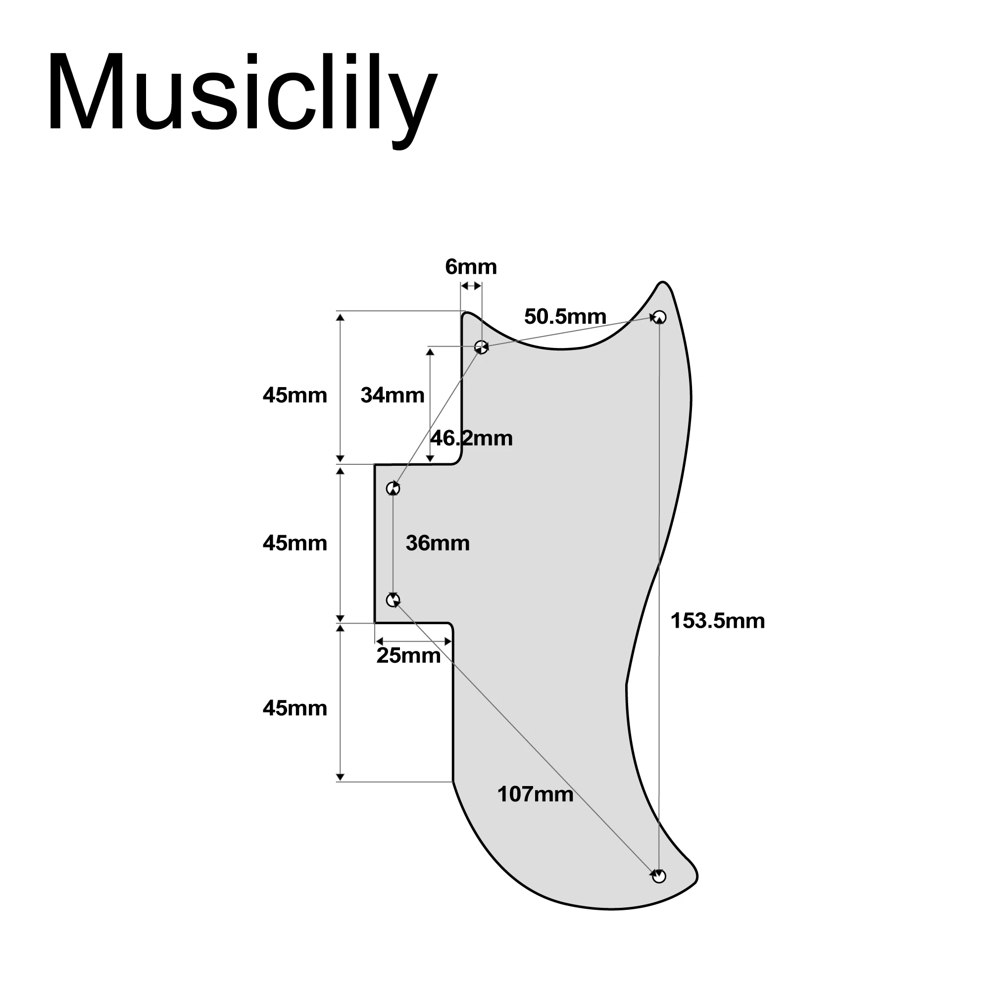 Musiclily Pro 5-Hole Small Half Face Guitar Pickguard Compatible with USA LP American SG