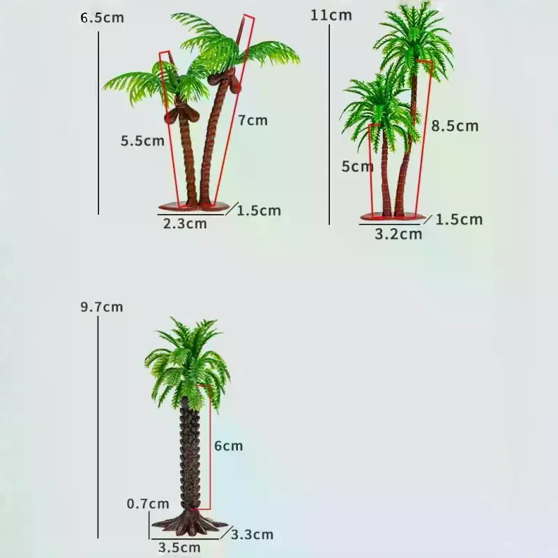 /GJ/5PCS DIY Park Rainforest Train Railroad Decor Dollhouse Simulation Coconut Palm Tree Model Building Landscape Miniature Tree