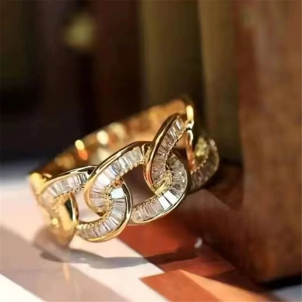 الفاخرة الإناث الذهب الأصفر اللون الأبيض الزركون حجر مجوهرات الزفاف وعد الحب خواتم الخطبة للنساء #2