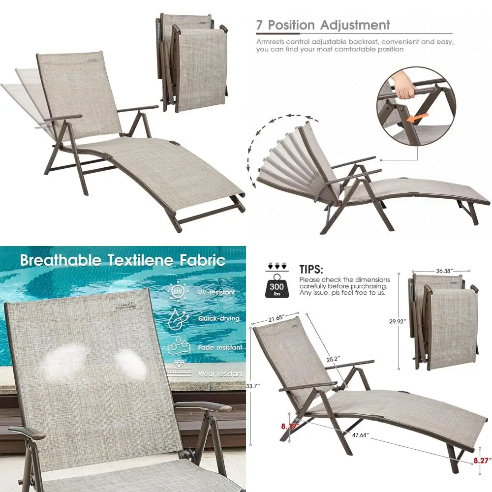 

Adjustable Aluminum Outdoor Chaise Lounge Chairs, Patio Pool Furniture, Folding Recliner for Relaxation and Comfort