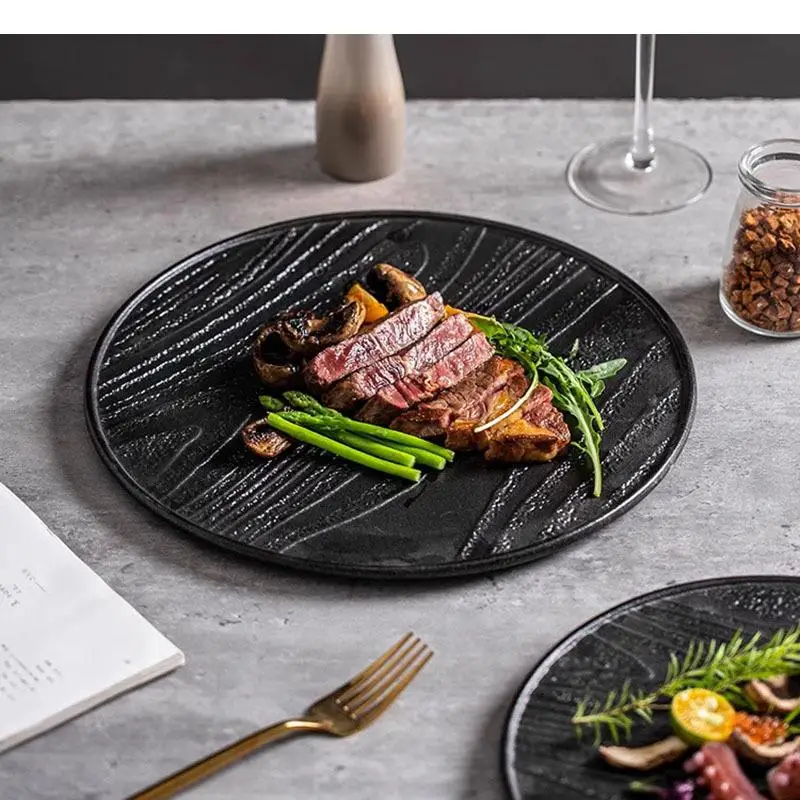 Irregular Texture Ceramic Flat Plate Restaurant Pasta Dessert Sashimi Molecular Cuisine Specialty Tableware
