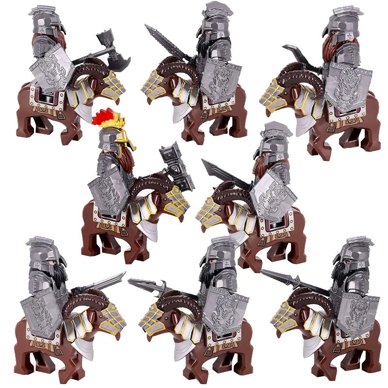 Medieval Lord Knight Dwarf Leader Warrior Military Soldier Figures Mount Goat Pigs & Horse Figure Building Block Toys for Kids