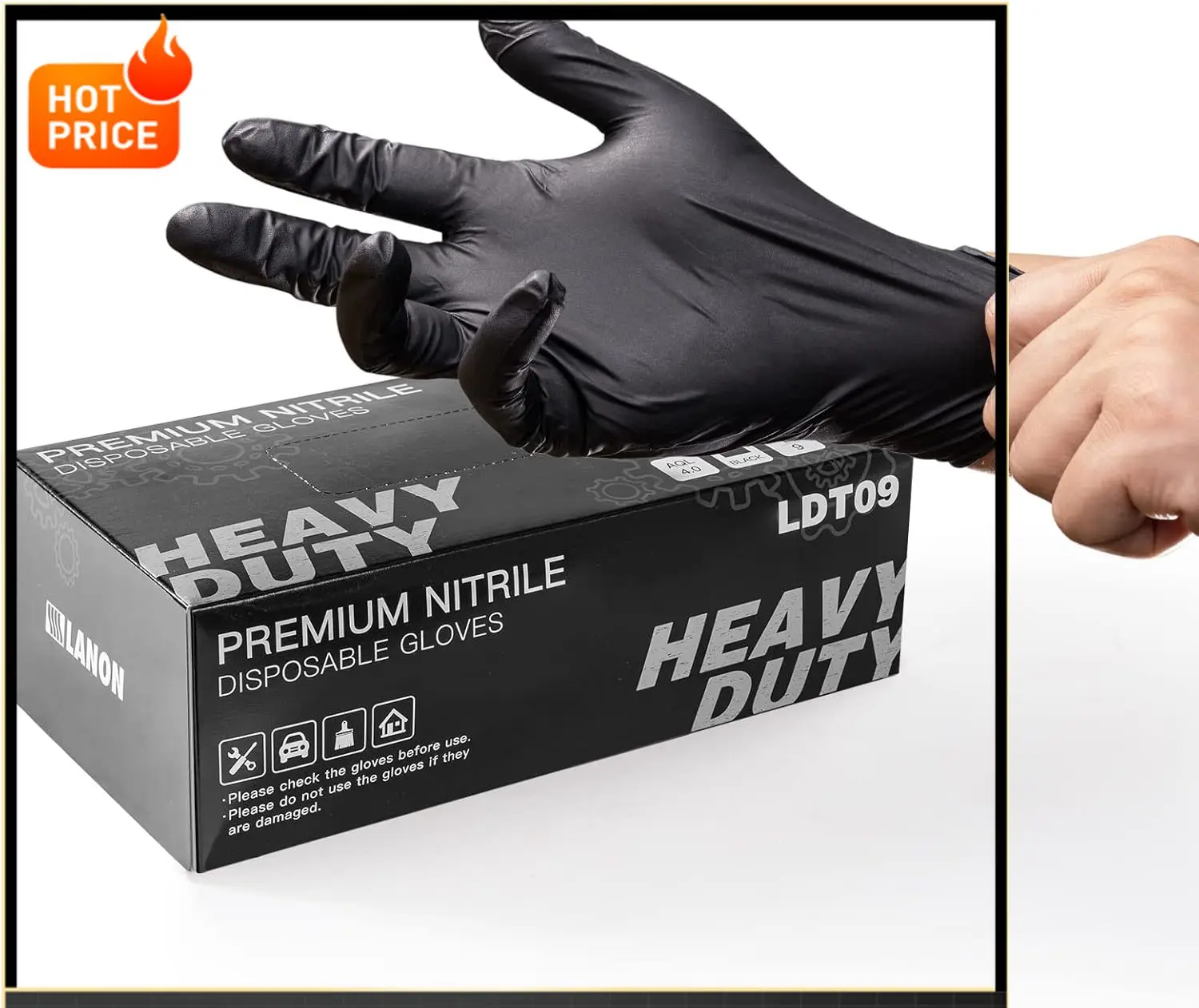 

BestsellerLANON 6-mil Black Nitrile Disposable Gloves, Food-Safe, Powder-Free, Heavy-Duty, Textured Fingertips, Latex-Free, XL