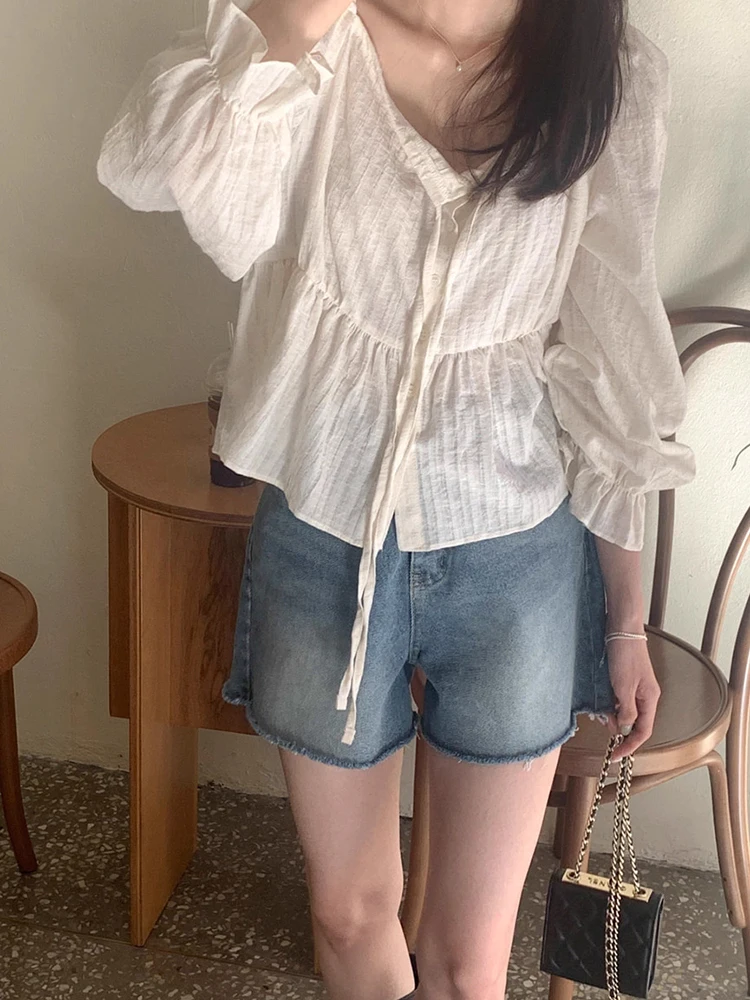 orts Vaqueros Retro de Cintura Alta y Pierna Ancha, Estilo Vintage do, con Parches Deilachados, Versátiles, Estilo Ve...