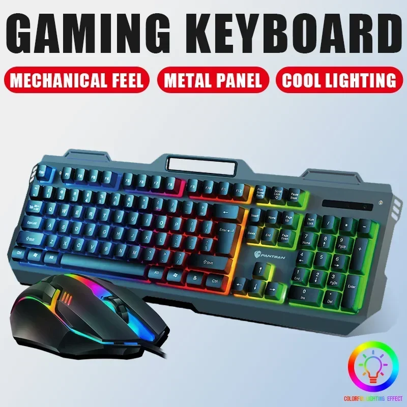 

Mechanical Feel Keyboard Mouse Sleeve Light -Emitting Metal Panel USB Chargable RGB Backlight Suspension Keyboard and Mouse