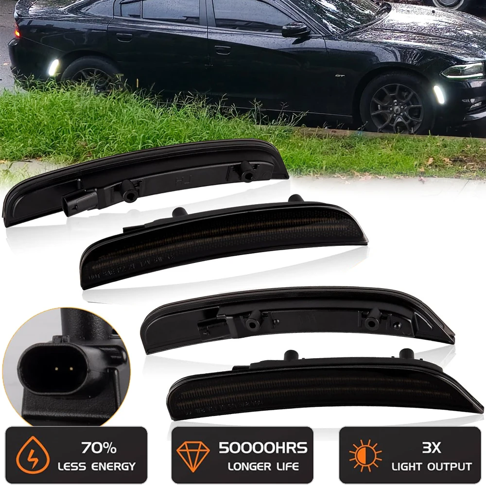 

White LED Front Rear Side Marker Fender Light for Dodge Charger 2015-2023 Car Parking Warning Bumper Lamp Smoked Lens 68214404AA