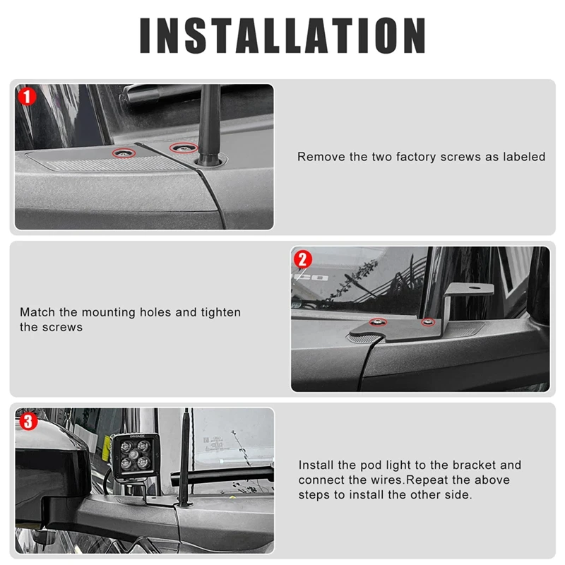 A-Pillar Light Bar Brackets For Ford Bronco 2021 2022 2023 LED Light Bar Mount Bracket Parts