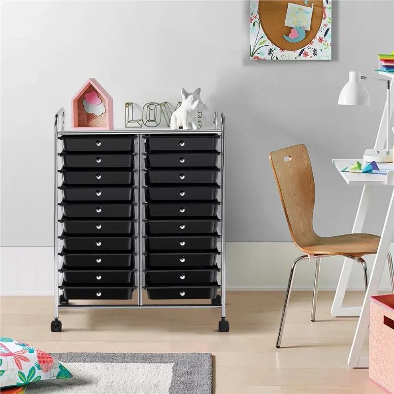 Smile Mart 20 Drawers Metal Frame Storage Cart Rolling Bin with Lockable Wheels, Blackstorage boxes  storage box