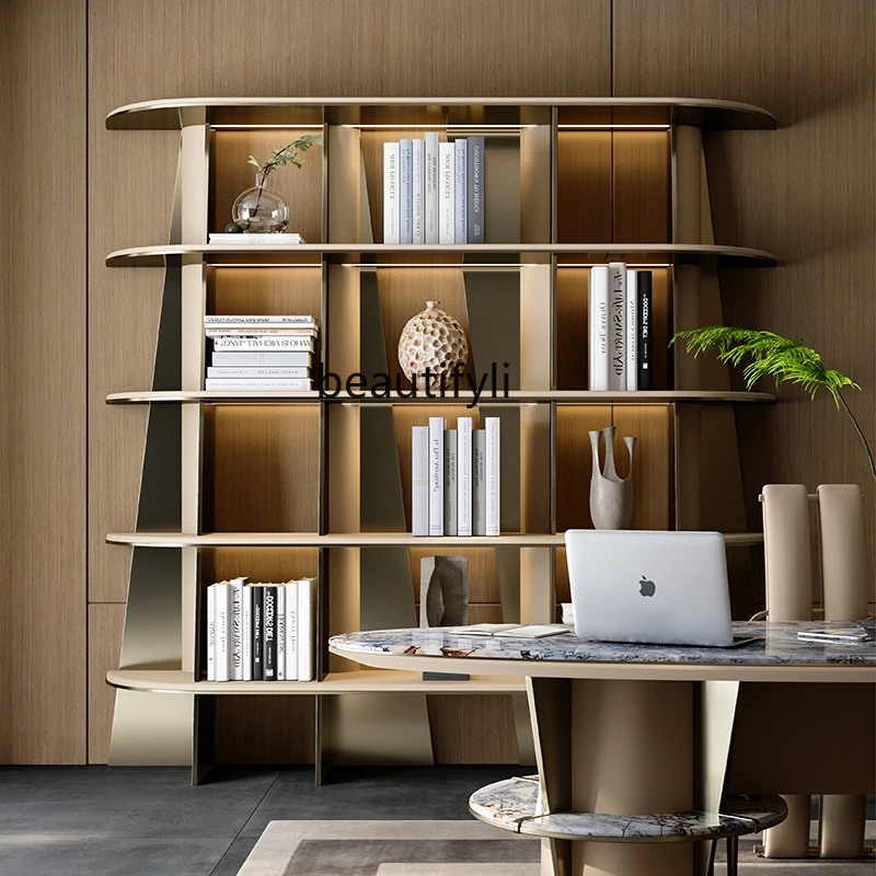 Light luxury bookcase large flat-layer combination bookshelf modern wall storage floor bookcase