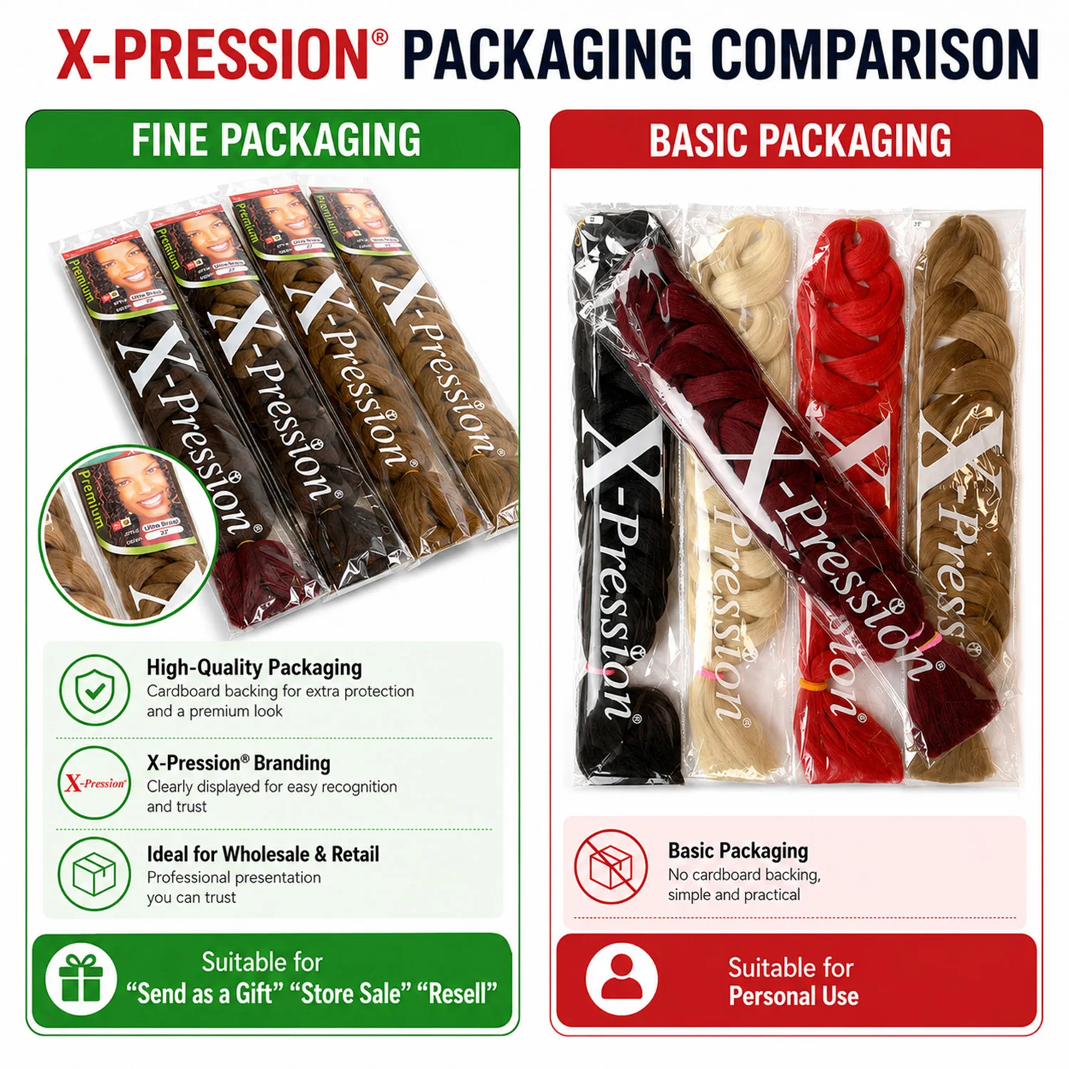 6 & 9 Bundle Deals Long Kanekalon XPression Crochet Hair Extensions for White Women Synthetic Jumbo Pre Stretched Braiding Hair
