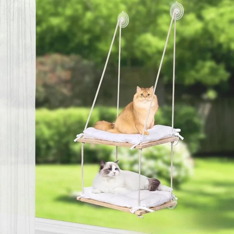 

Solid Wood Cat Hammock Cat Double Window Hammocks Hanging Pet Cats Kitten Suction Cup Swing Beds Catnap Kittens Cats Bed Produc
