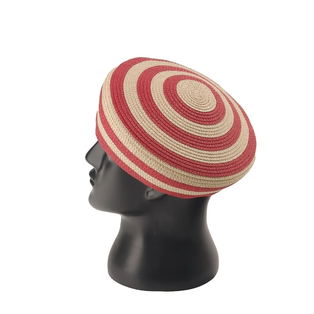 Summer Cap Striped Pattern Straw Top Hat Paper Straw Color Block Dome Cap Wide Brim Elegant Style Sun Hat Daily Wear