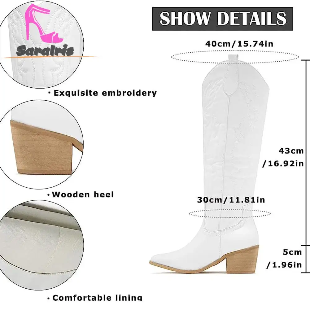 Cowgirl Western Boots 2023 Hot Fashion Pointed Toe Embroidery Vintage Style Country Knee-high Boots Retro Dress Comfort Walking