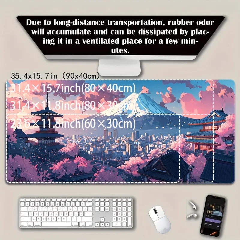 Large Gaming Mouse Pad with Stunning Ancient Architecture & Mountain Landscape Design, Non-Slip Rubber Base, Precision Stitched