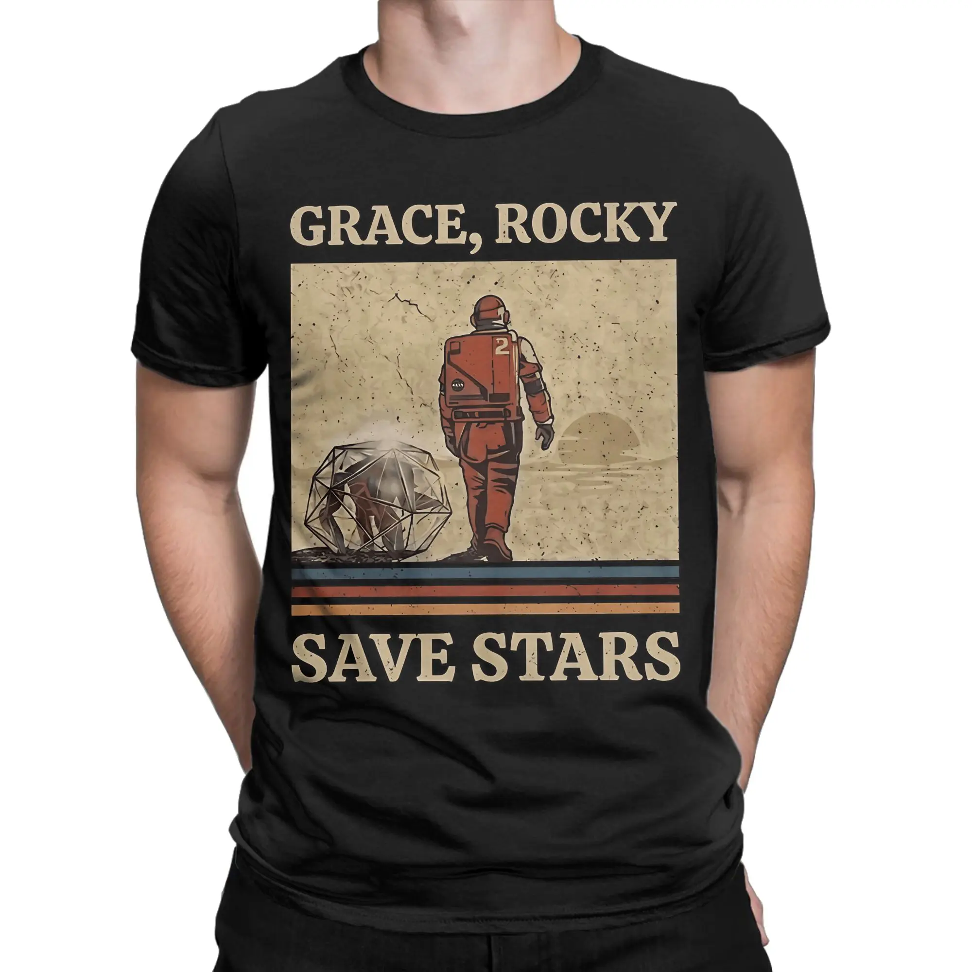 Grace rocky save stars Project Hail Mary Amazing T-Shirts Men  Casual 100% Cotton Tee Shirt Round Collar Short Sleeve T Shirt