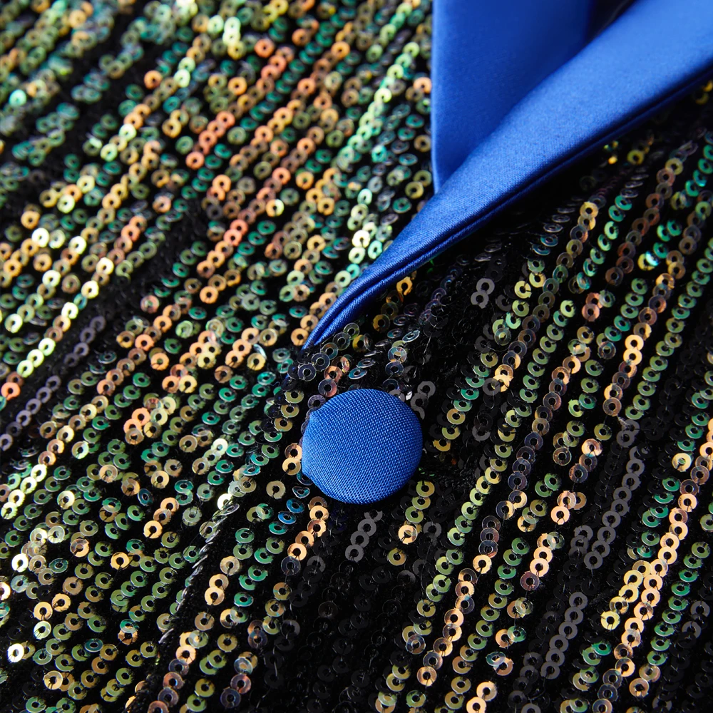 Costumes de mariage à paillettes pour hommes, veste à revers bleu, coupe couvertes, simple boutonnage, châle à revers, smokings de mariage