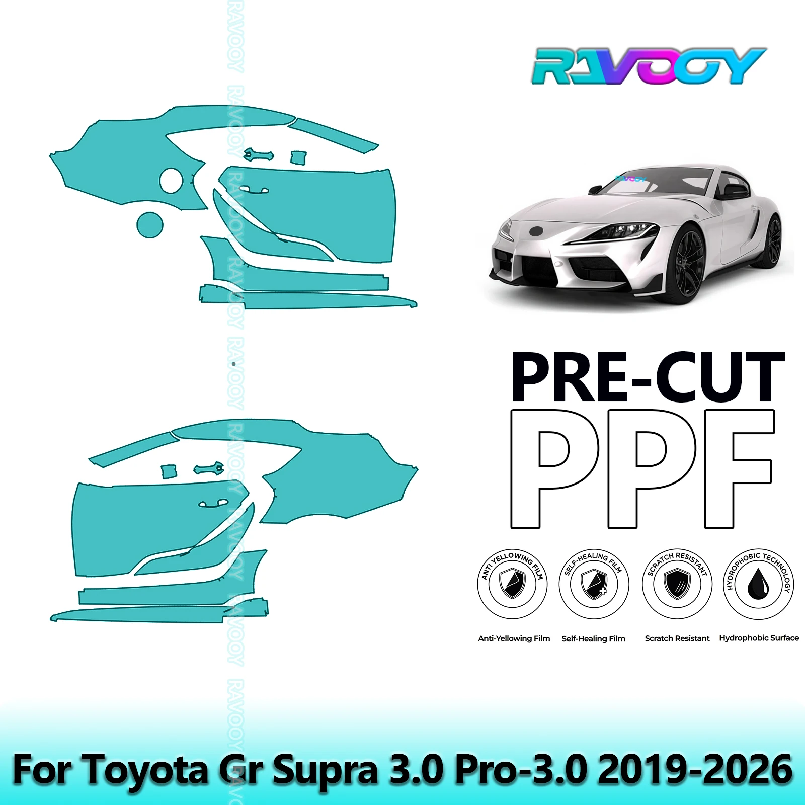 

For Toyota Gr Supra 3.0 Pro-3.0 2019-2026 8.5mil Clear Matte Pre-Cut PPF Door & A/B Pillar Kit TPU Paint Protection Film Set