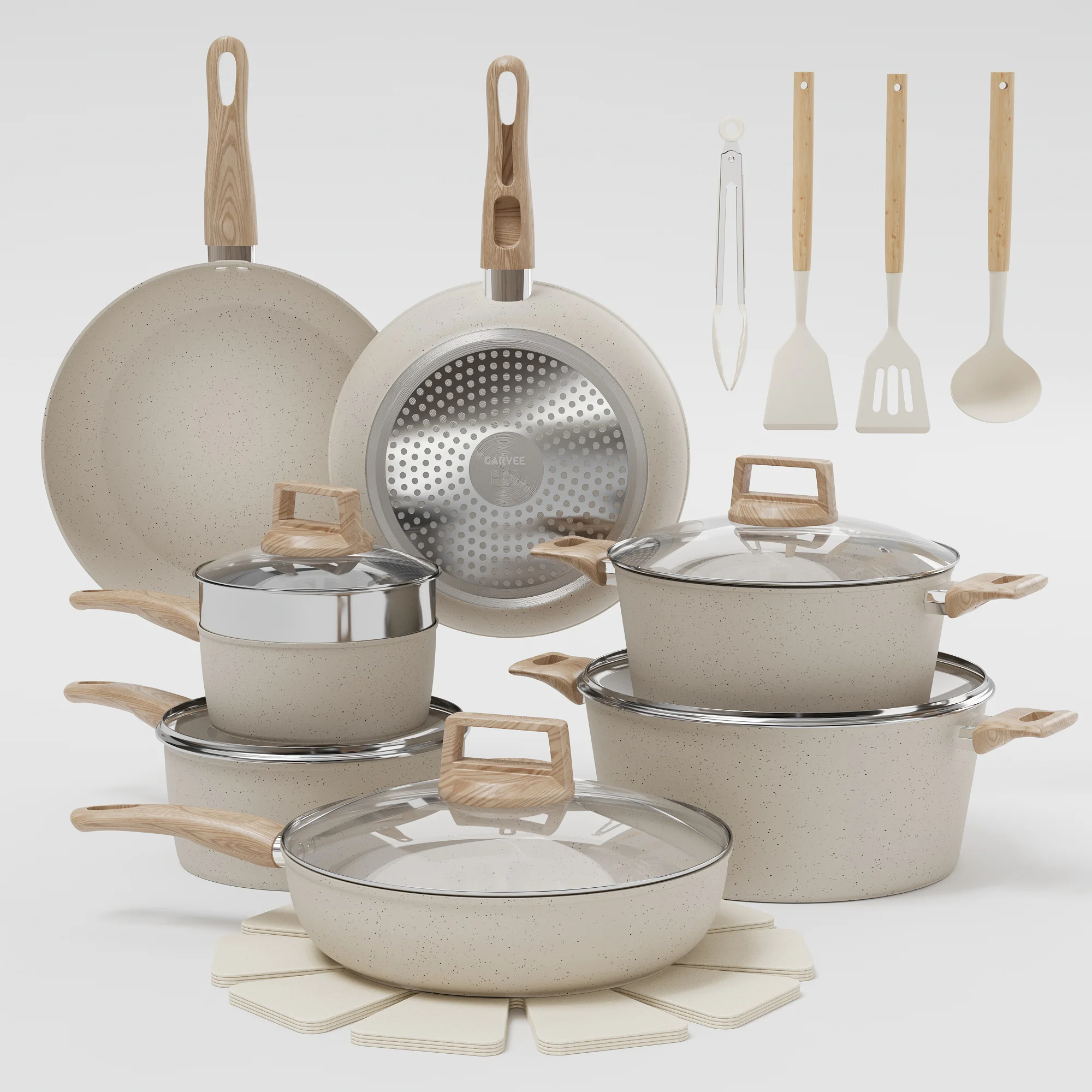 Juego de utensilios de cocina de cerámica antiadherente de 21 piezas, ollas y sartenes para cocina de inducción, utensilios de cocina con tapas, utens